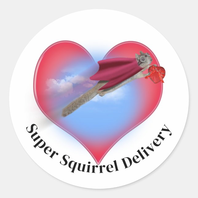 Sticker Rond Super Squirrel Livraison Saint-Valentin (Devant)