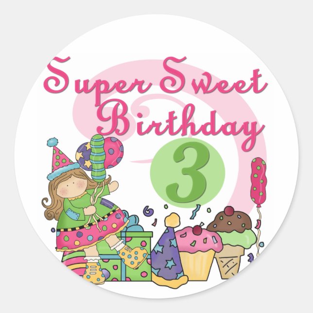 Sticker Rond Super Sweet 3ème Anniversaire Tshirts et cadeaux (Devant)