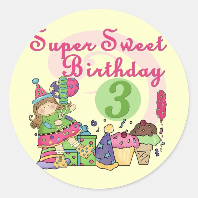 Sticker Rond Super Sweet 3ème Anniversaire Tshirts et cadeaux (Devant)