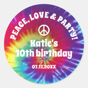 Sticker Rond Super Tie Dye Hippie Party