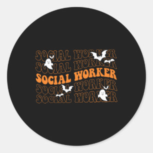 Sticker Rond Super travailleur social Ghost Halloween école soc