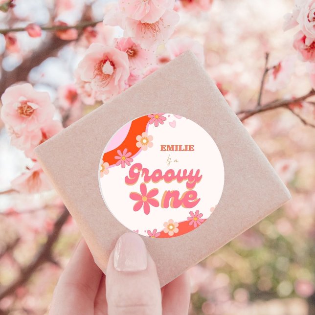 Sticker Rond Super un 1er anniversaire fête Boho Retro Daisy (Créateur téléchargé)