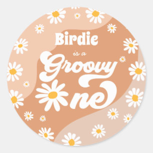 Sticker Rond Super Un 1er Anniversaire Fête Rétro Daisy Faveurs
