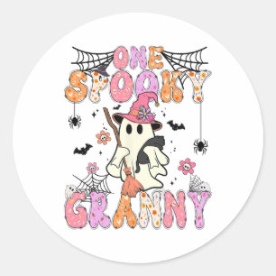 Sticker Rond Super Un Éffrayant Granny Retro Halloween Cute Gho