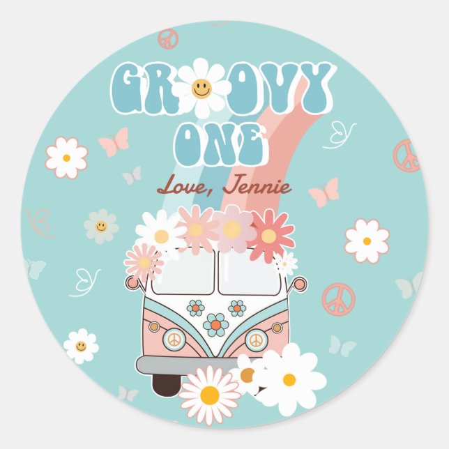 Sticker Rond Super Un Retro Daisy Arc-en-ciel Premier anniversa (Devant)
