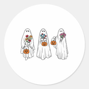 Sticker Rond Super Vintage Floral Ghost Cute Halloween Éffrayan