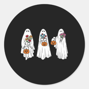 Sticker Rond Super Vintage Floral Ghost Cute Halloween Éffrayan