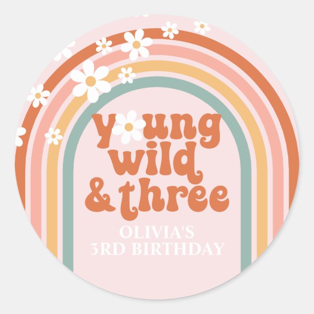 Sticker Rond Super Young Wild Trois marguerites arc-en-ciel 3e  (Devant)