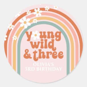 Sticker Rond Super Young Wild Trois marguerites arc-en-ciel 3e