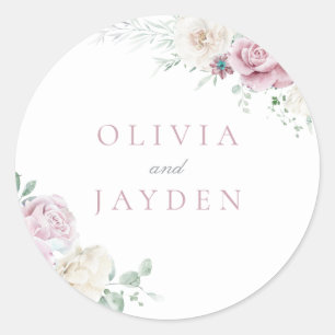 Sticker Rond Superbe Botanique Blanc & Blush Floral Mariage