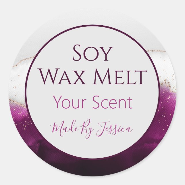 Sticker Rond Superbe bougie violette Aquarelle Soy Wax Melt (Devant)