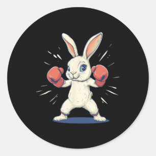 Sticker Rond Superbe Lapin Avec Gants De Boxe Pour Les Amateurs