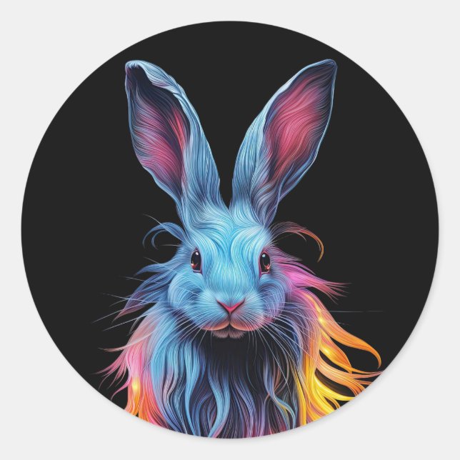 Sticker Rond Superbe Lapin Bleu en feu (Devant)