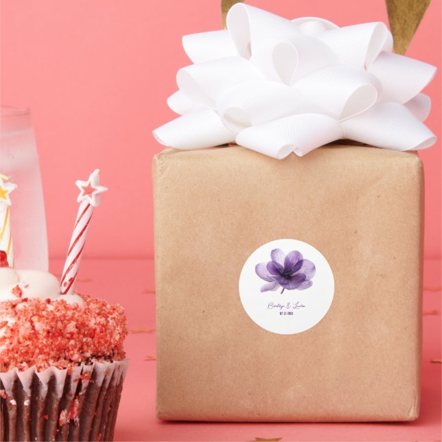 Sticker Rond Superbe Mariage de fleurs violettes (Fête)