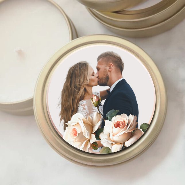 Sticker Rond Superbe Mariage de Rose d'huile beige (Créateur téléchargé)