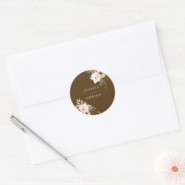 Sticker Rond Superbe Mariage Floral Boho (Enveloppe)