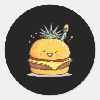Sticker Rond Superbe Statue Liberty Burger Costume Pour Garçons