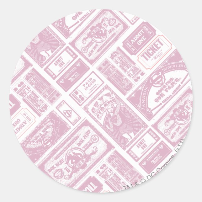 Sticker Rond Supergirl Admit One Pattern Pink (Devant)