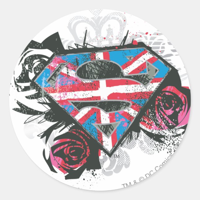 Sticker Rond Supergirl British Drapeau et Roses (Devant)