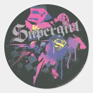 Sticker Rond Supergirl Checkered Splatter