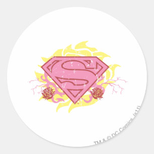 Sticker Rond Supergirl Fleurs roses