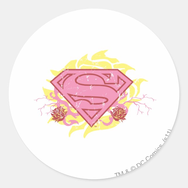 Sticker Rond Supergirl Fleurs roses (Devant)