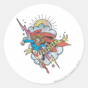 Sticker Rond Supergirl Flying Lightning Tattoo