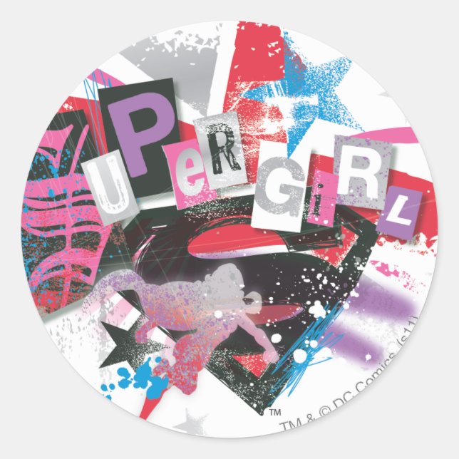 Sticker Rond Supergirl Grunge Design (Devant)