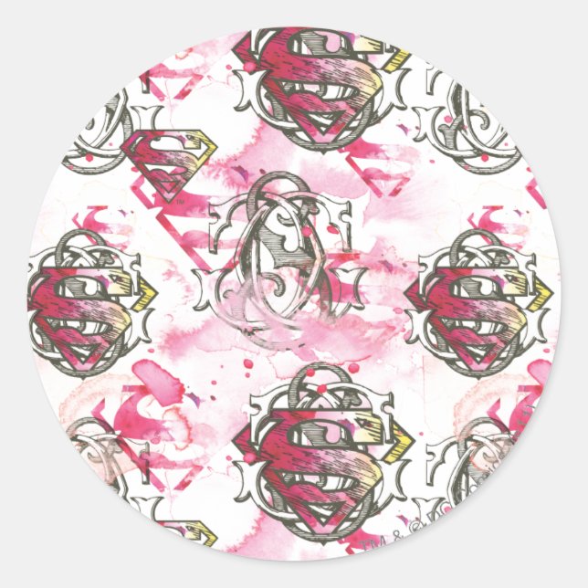 Sticker Rond Supergirl Motif d'encre rose (Devant)