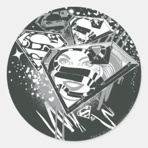 Sticker Rond Supergirl noir et blanc