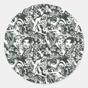 Sticker Rond Supergirl noir et blanc collage