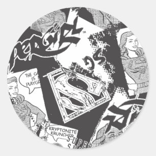 Sticker Rond Supergirl noir et blanc collage