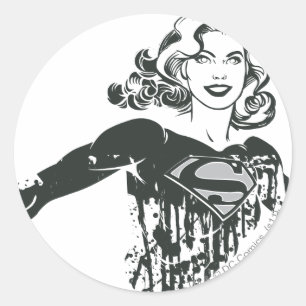 Sticker Rond Supergirl noir et blanc dessin 1
