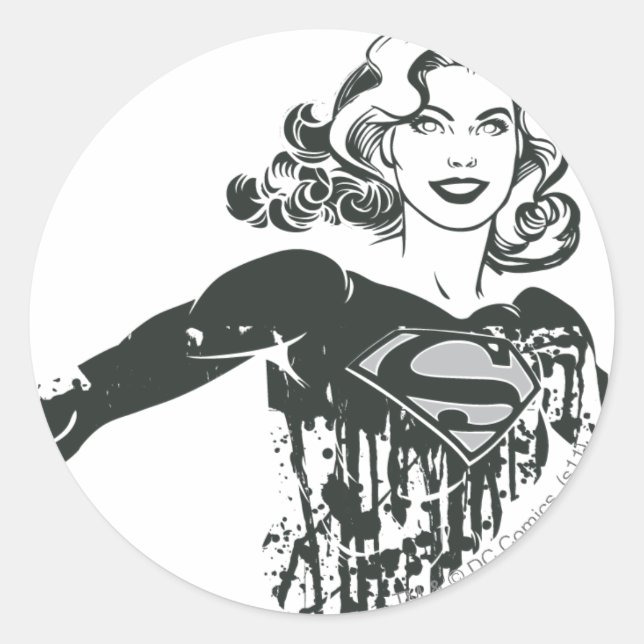 Sticker Rond Supergirl noir et blanc dessin 1 (Devant)