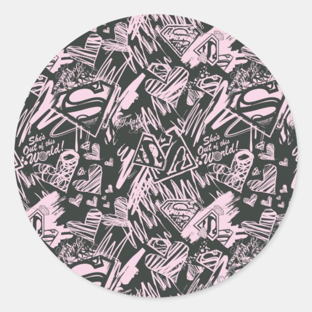 Sticker Rond Supergirl Pink et Black Scribbles (Devant)