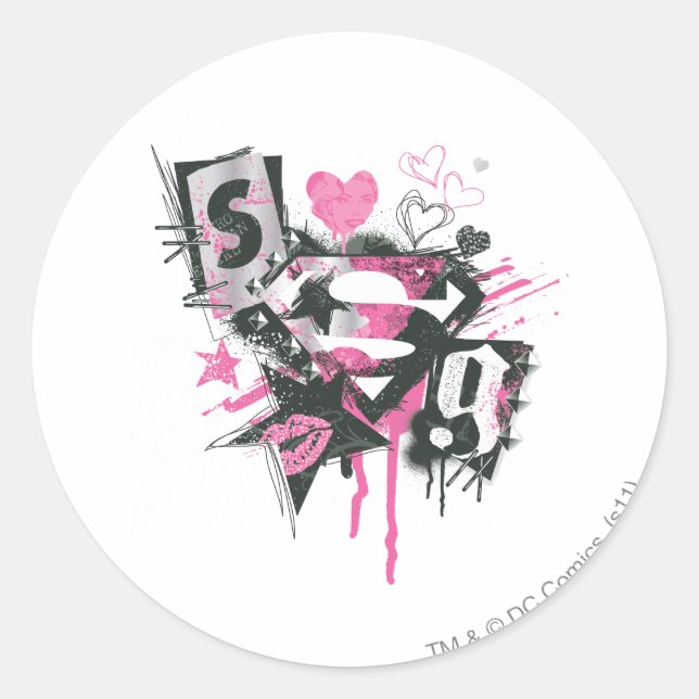 Sticker Rond Supergirl Spills and Scribbles Collage (Devant)