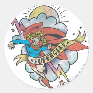 Sticker Rond Supergirl volant éclair tatouage