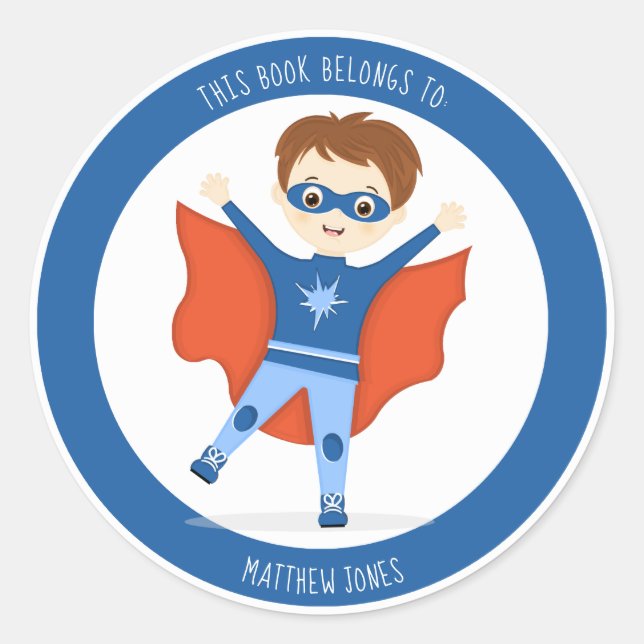 Sticker Rond Superhero Boy Ce livre appartient à (Devant)