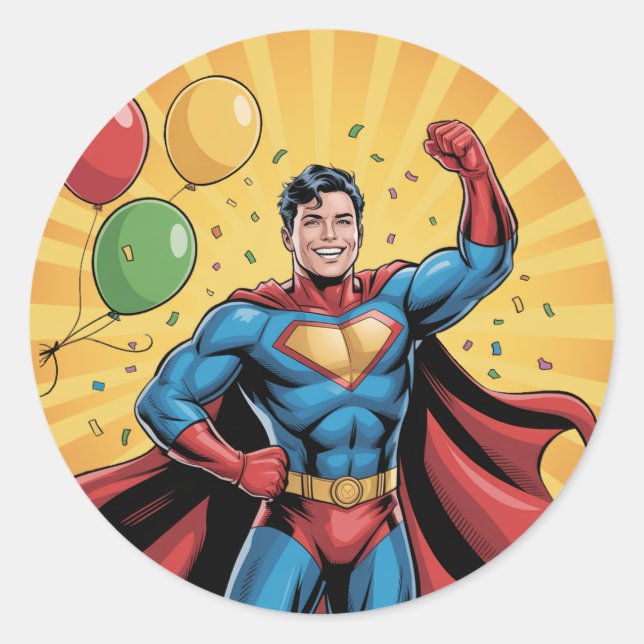 Sticker Rond Superhero Boys Birthday Party (Devant)