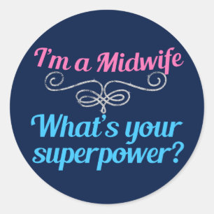 Sticker Rond Superhero de sage-femme drôle