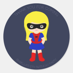 Sticker Rond Superhero Enfants Filles Anniversaire Party Bleu S