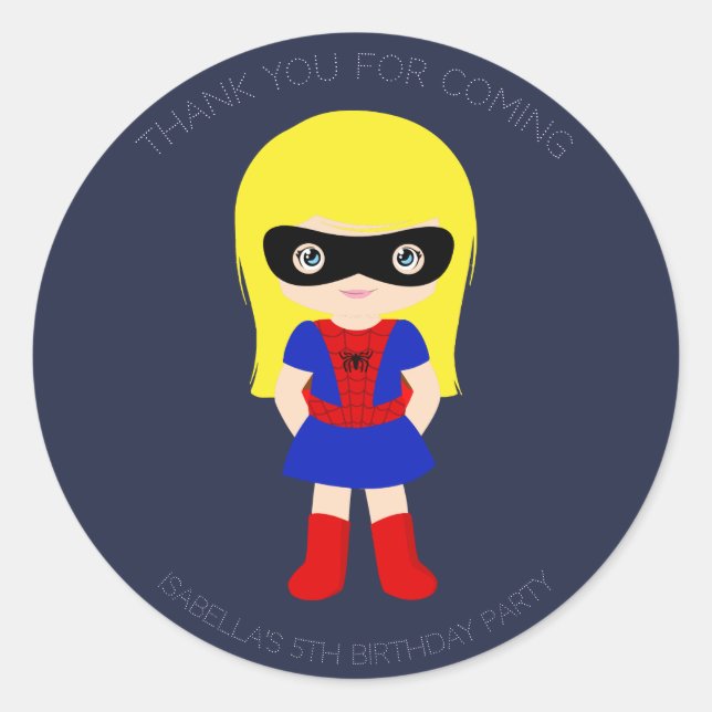 Sticker Rond Superhero Enfants Filles Anniversaire Party Bleu S (Devant)