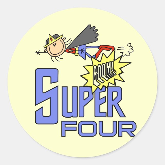 Sticker Rond Superhero Girl 4th Birthday Tshirts et cadeaux (Devant)