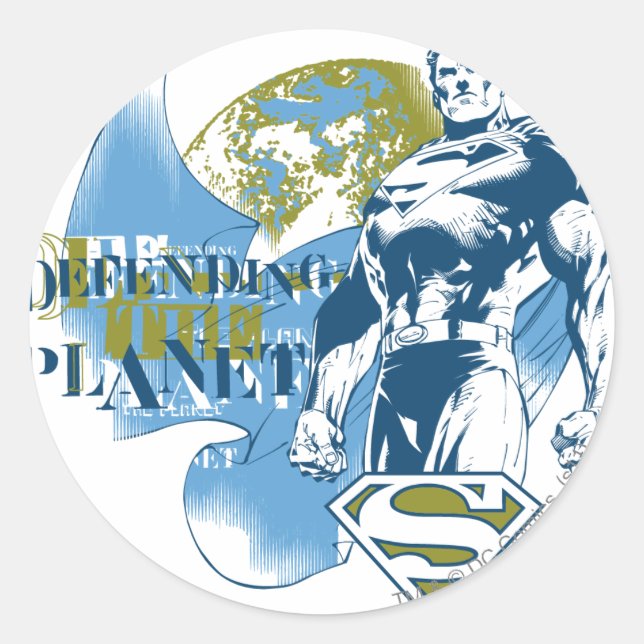 Sticker Rond Superman | Défendre la planète (Devant)