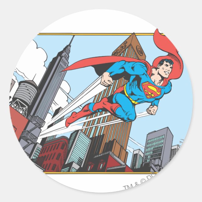 Sticker Rond Superman et gratte-ciels (Devant)