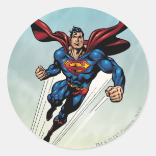Sticker Rond Superman saute vers le haut