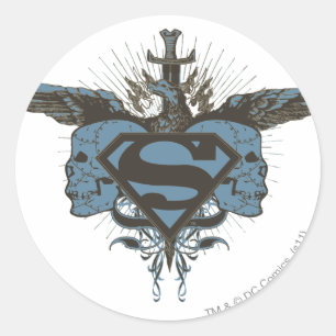 Sticker Rond Superman Stylisé   Crânes - Logo bleu