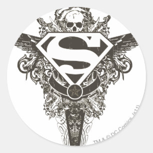 Sticker Rond Superman Stylisé   Logo blanc étoile et crâne