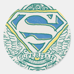Sticker Rond Superman Stylisé   Logo des ailes et du nom