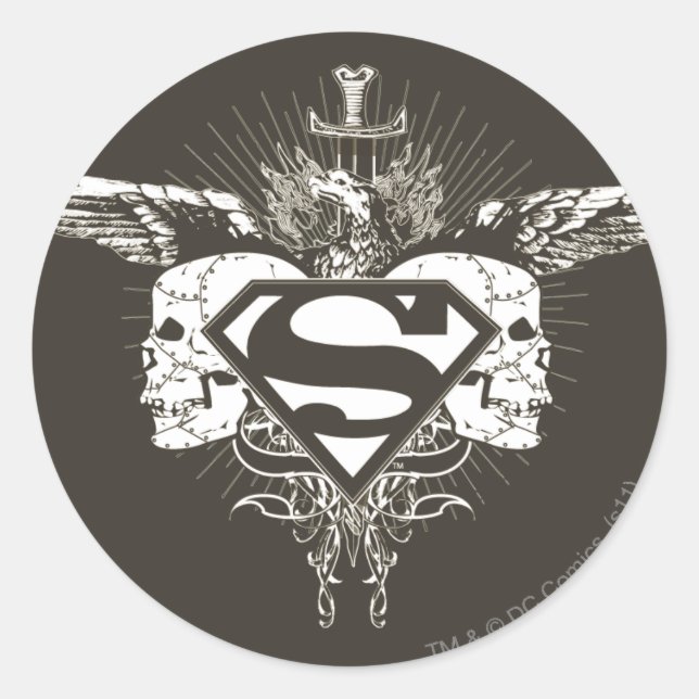 Sticker Rond Superman Stylisé | Logo des crânes foncés (Devant)